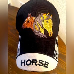 Vintage Embroidered Horse Hat Cap Adjustable black